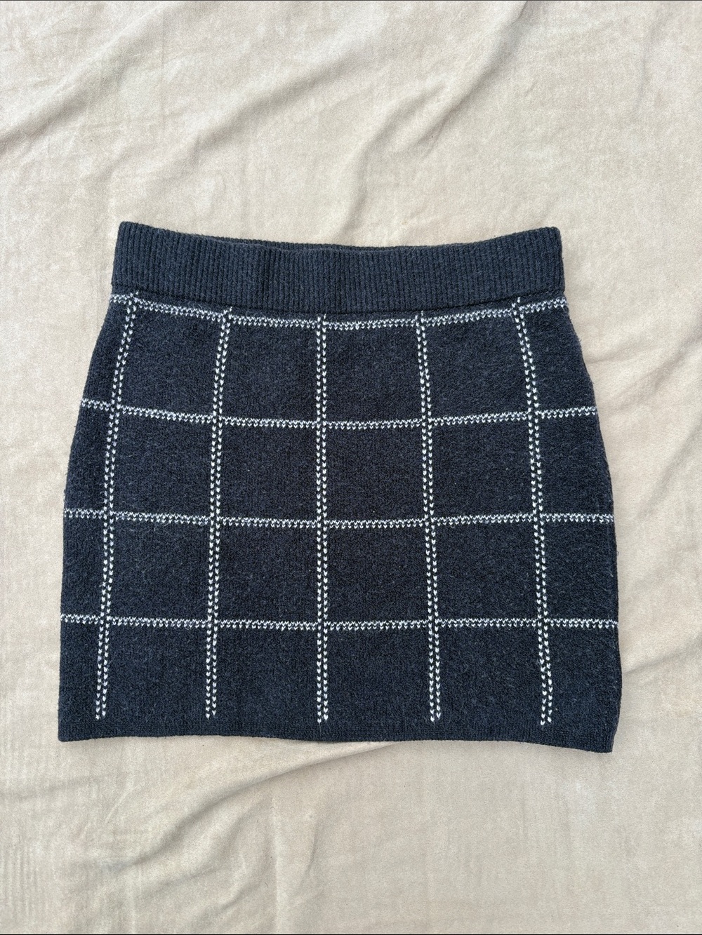 💎 a. new day Black A-Line Stretch Windowpane Knit Sweater Mini Skirt - XL